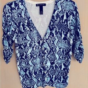 INC  Blue and Black Patterned Cardigan Sweater